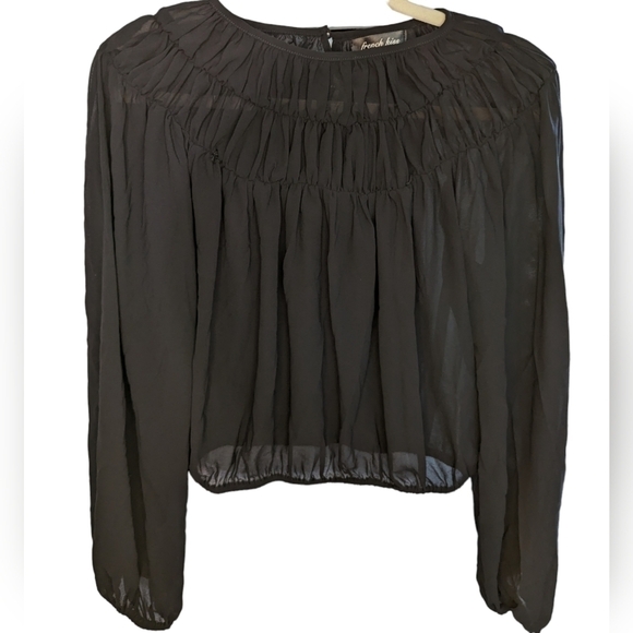 French Kiss Tops - French Kiss Sheer Black Long Sleeve Blouse | Size S